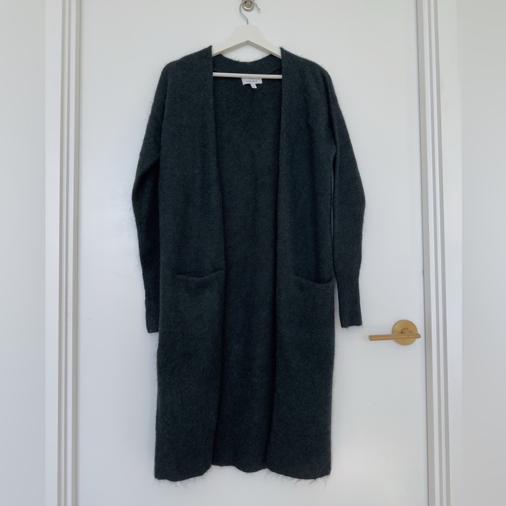 & Other Stories Mohair Wool Blend Long Cardigan in Heather Dark Green